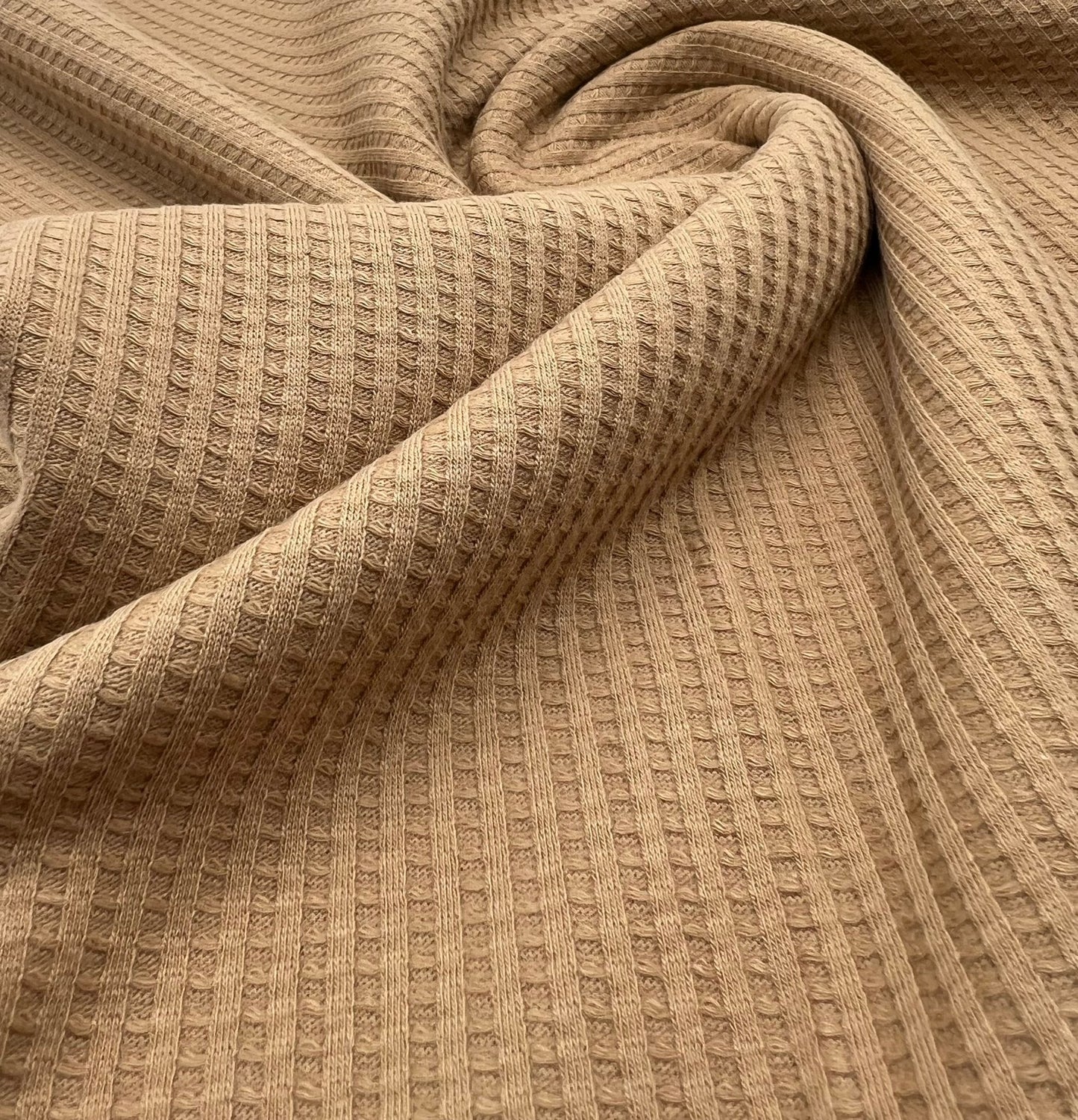 Camel Cotton Soft Waffle Jersey Fabric 210 GSM 4 Way Stretch