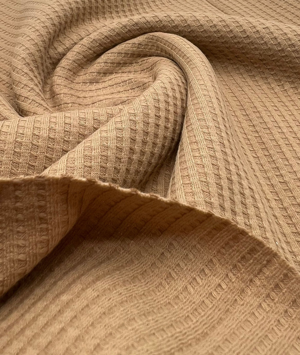 Camel Cotton Soft Waffle Jersey Fabric 210 GSM 4 Way Stretch