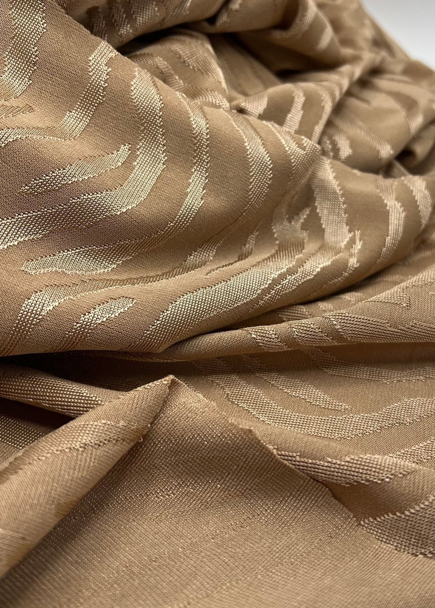 Camel Slinky Zebra Jacquard Stretch Fabric