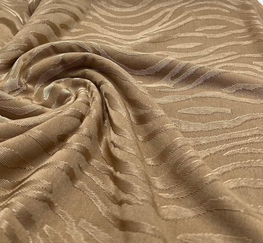Camel Slinky Zebra Jacquard Stretch Fabric