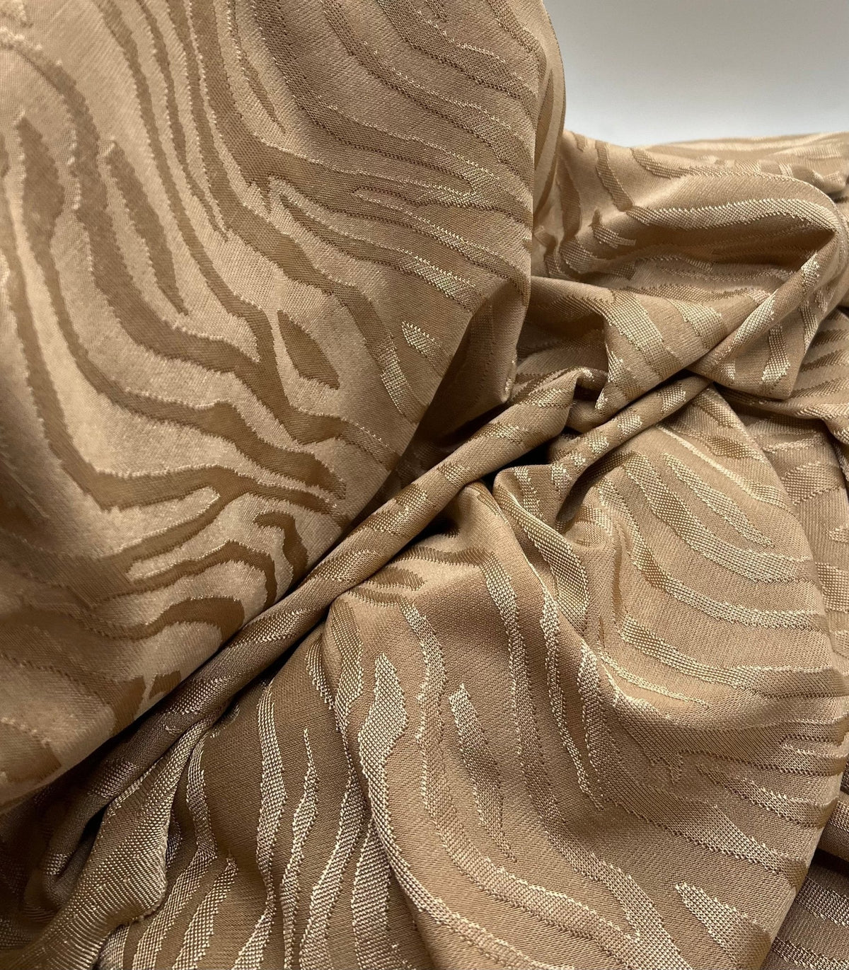 Camel Slinky Zebra Jacquard Stretch Fabric