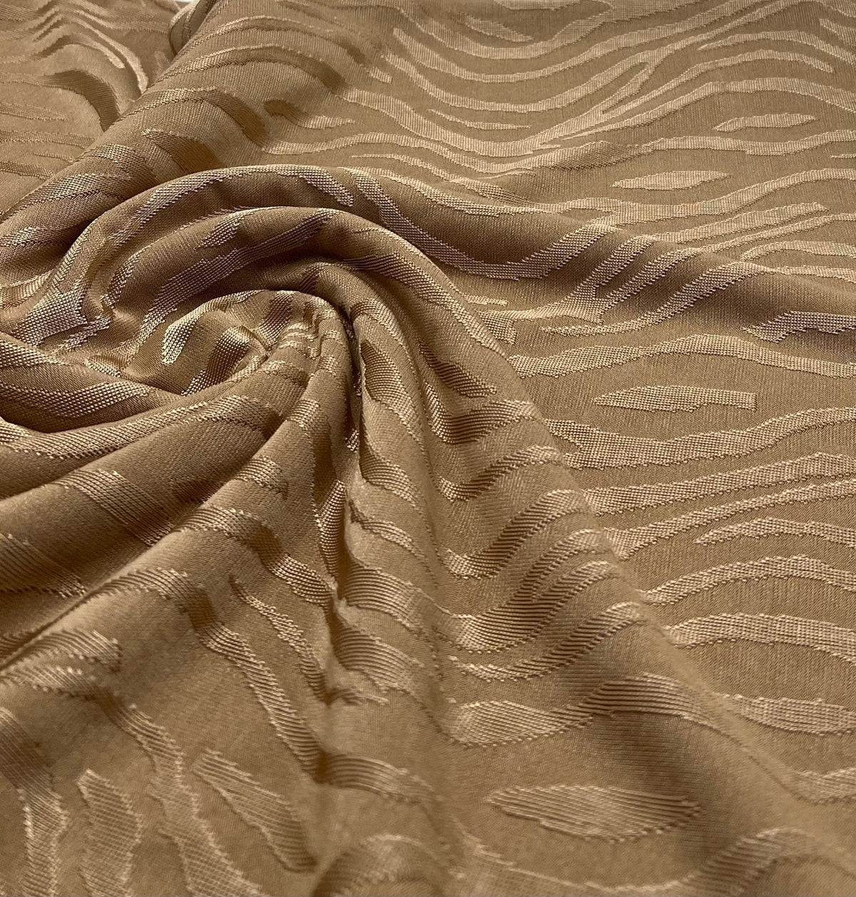Camel Slinky Zebra Jacquard Stretch Fabric