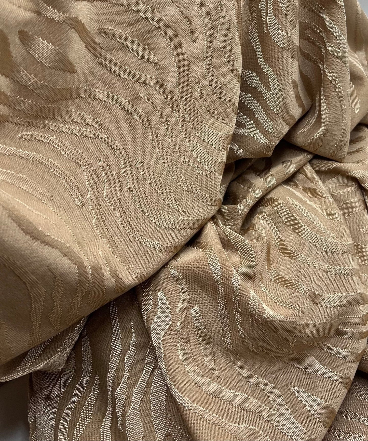 Camel Slinky Zebra Jacquard Stretch Fabric