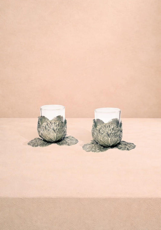 Pewter Cabbage Tea Light Holder- Set of 2