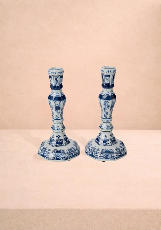 Rijksmuseum Delft Blue and White Candle Holders (Pair)