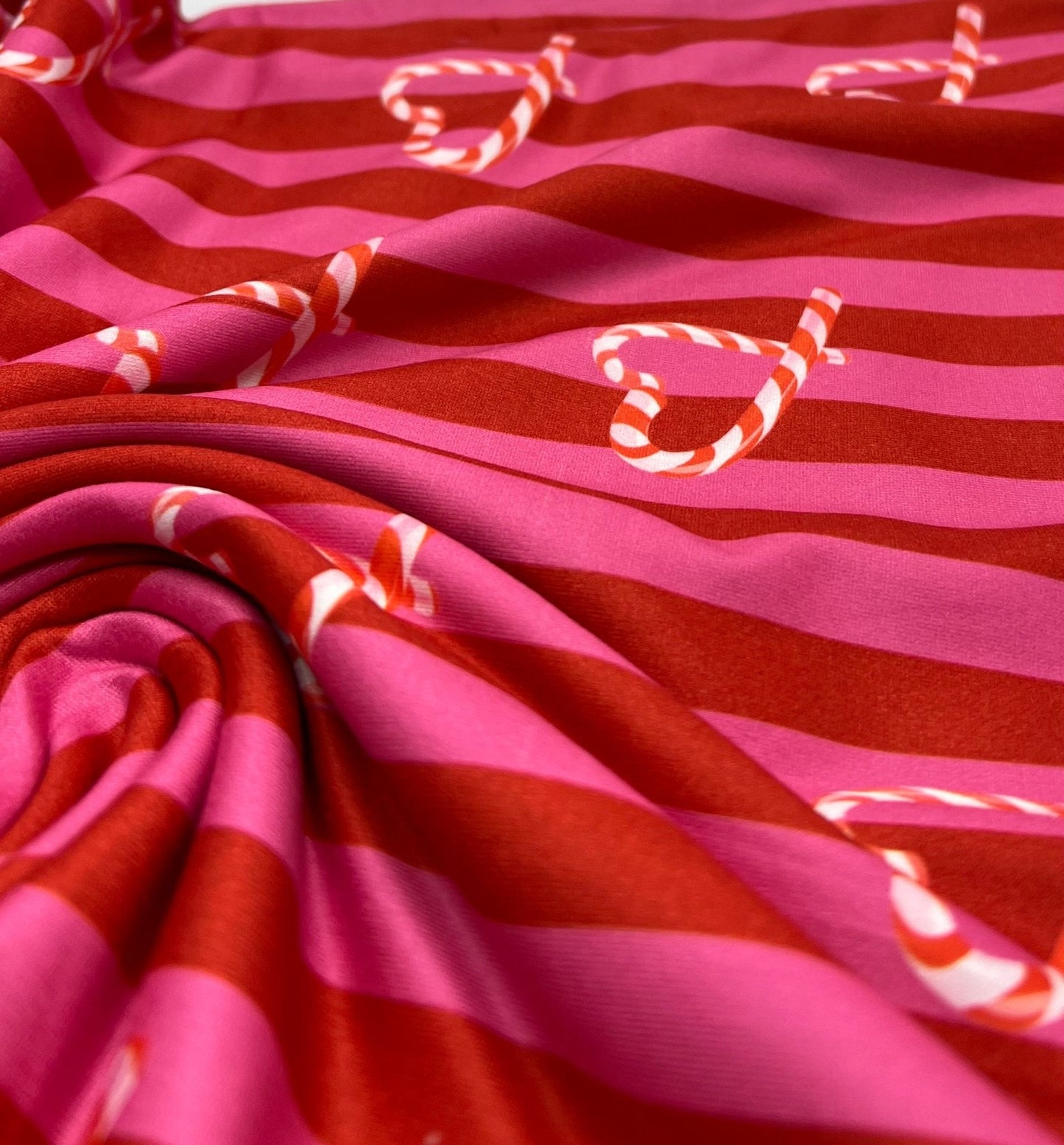 Candy Cane Super Soft Print Spun Poly Stretch Fabric