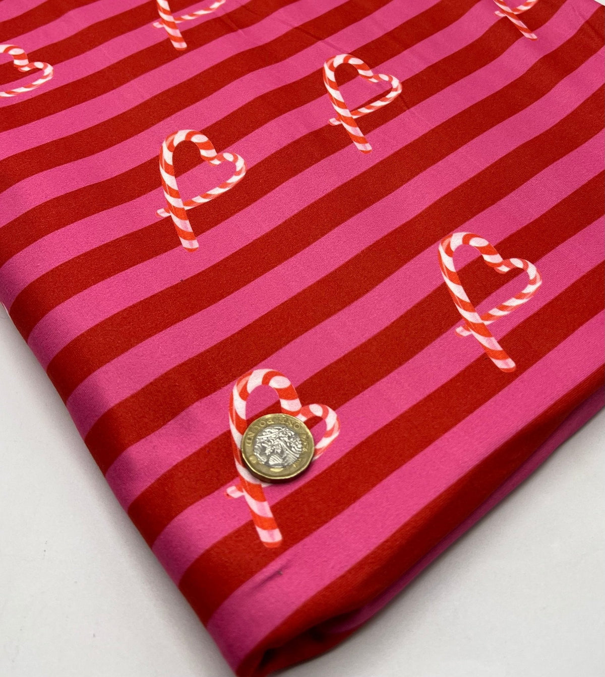 Candy Cane Super Soft Print Spun Poly Stretch Fabric