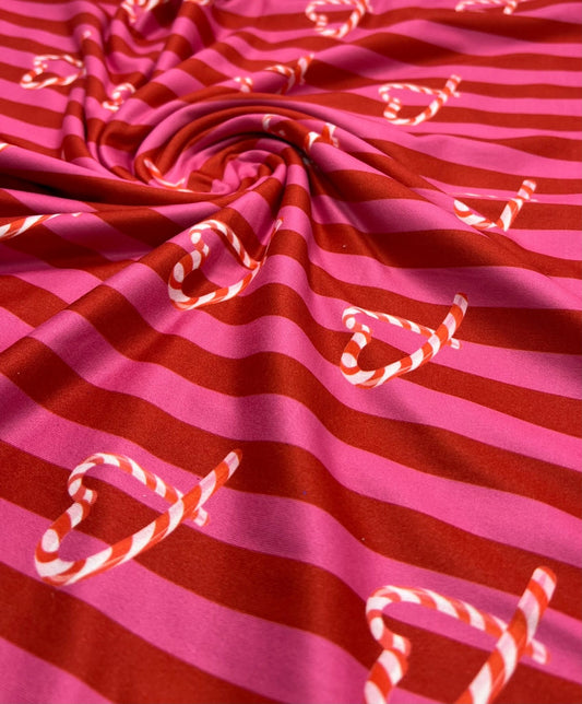Candy Cane Super Soft Print Spun Poly Stretch Fabric