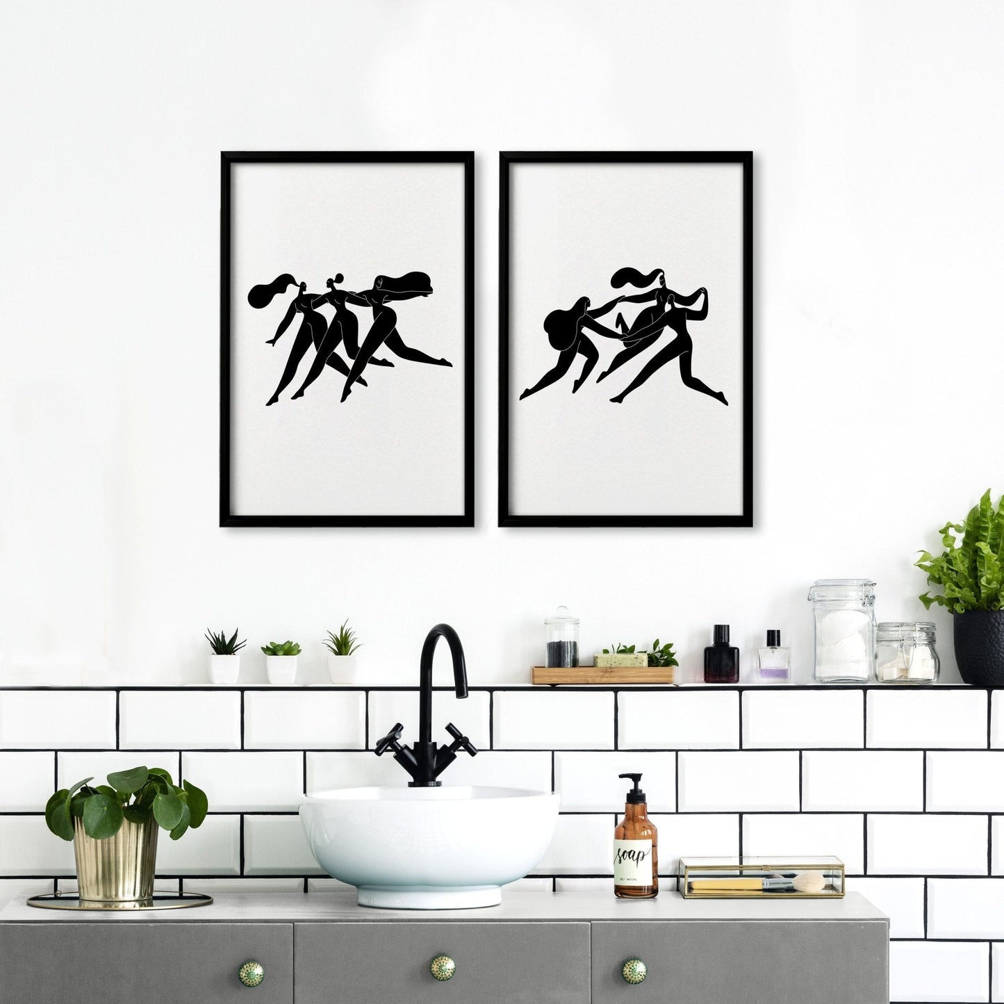 Canvas Art For Bathrooms | Set of 2 Boho Women Wall art Prints