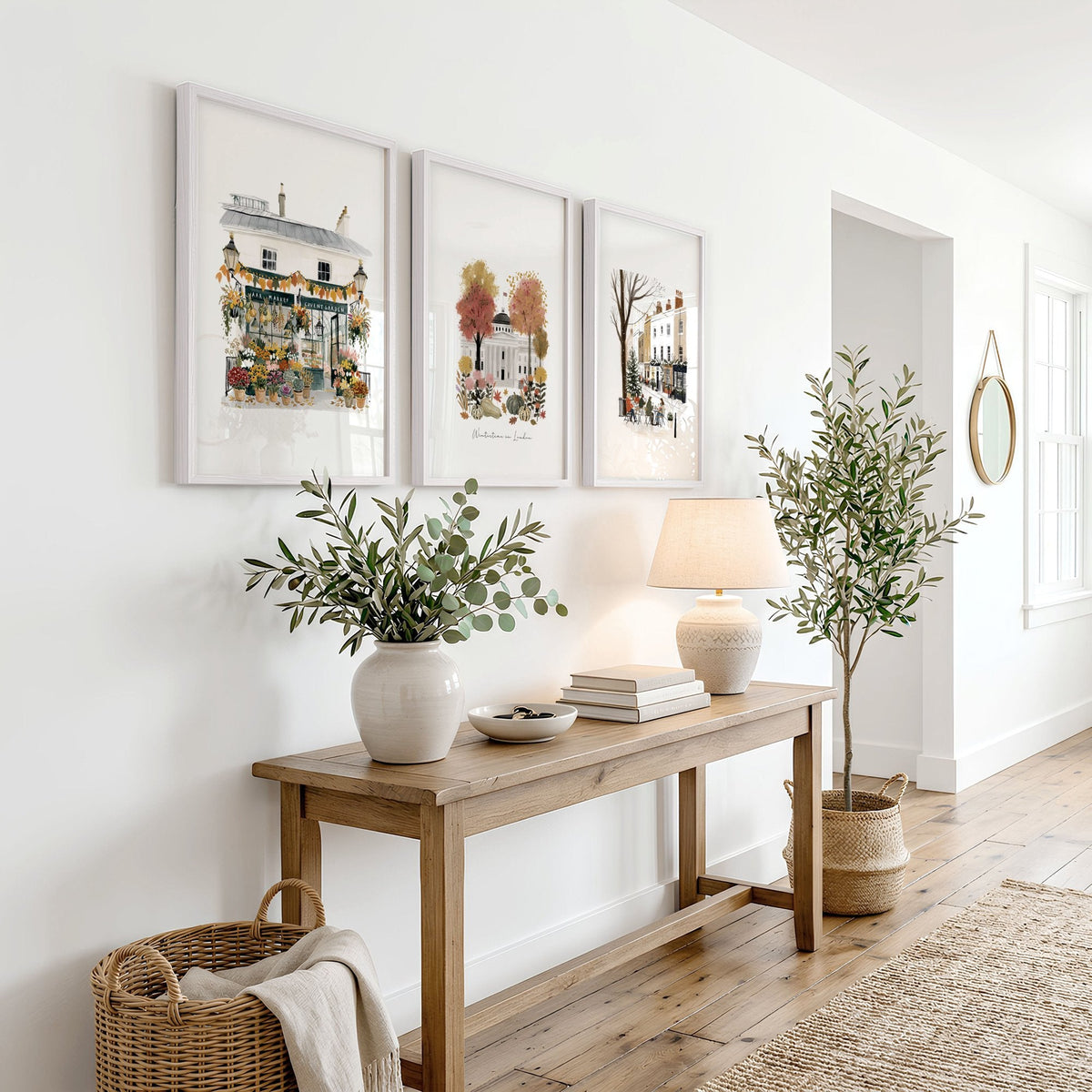 Canvas for Hallway London Travel Wall Art Prints | "Wintertime in London" Covent Garden Set of 3