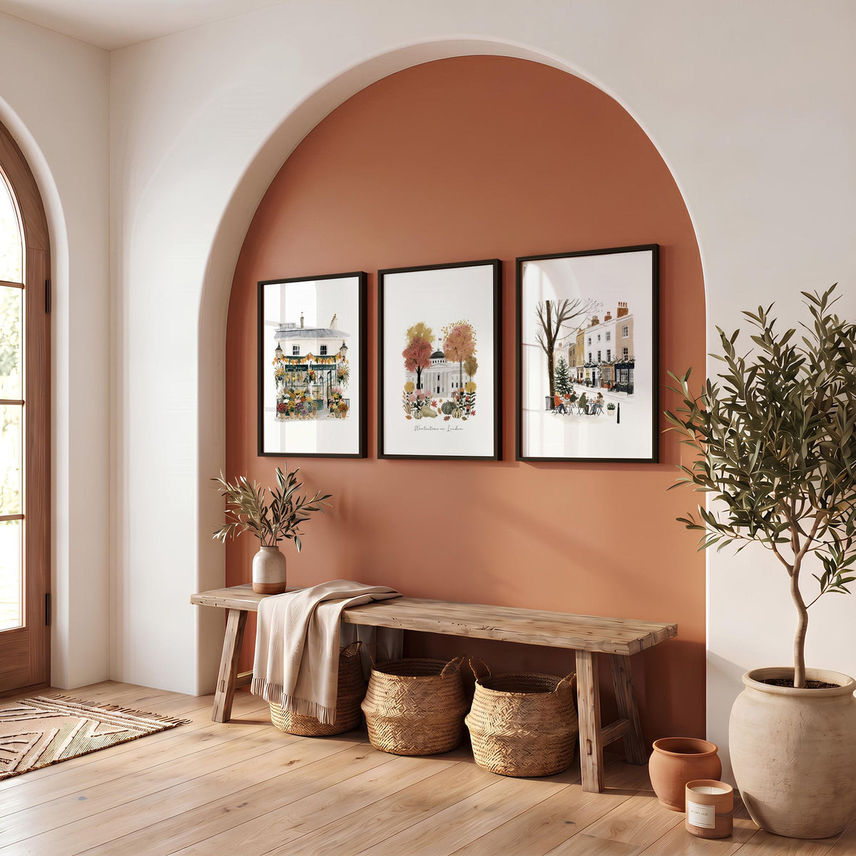 Canvas for Hallway London Travel Wall Art Prints | "Wintertime in London" Covent Garden Set of 3