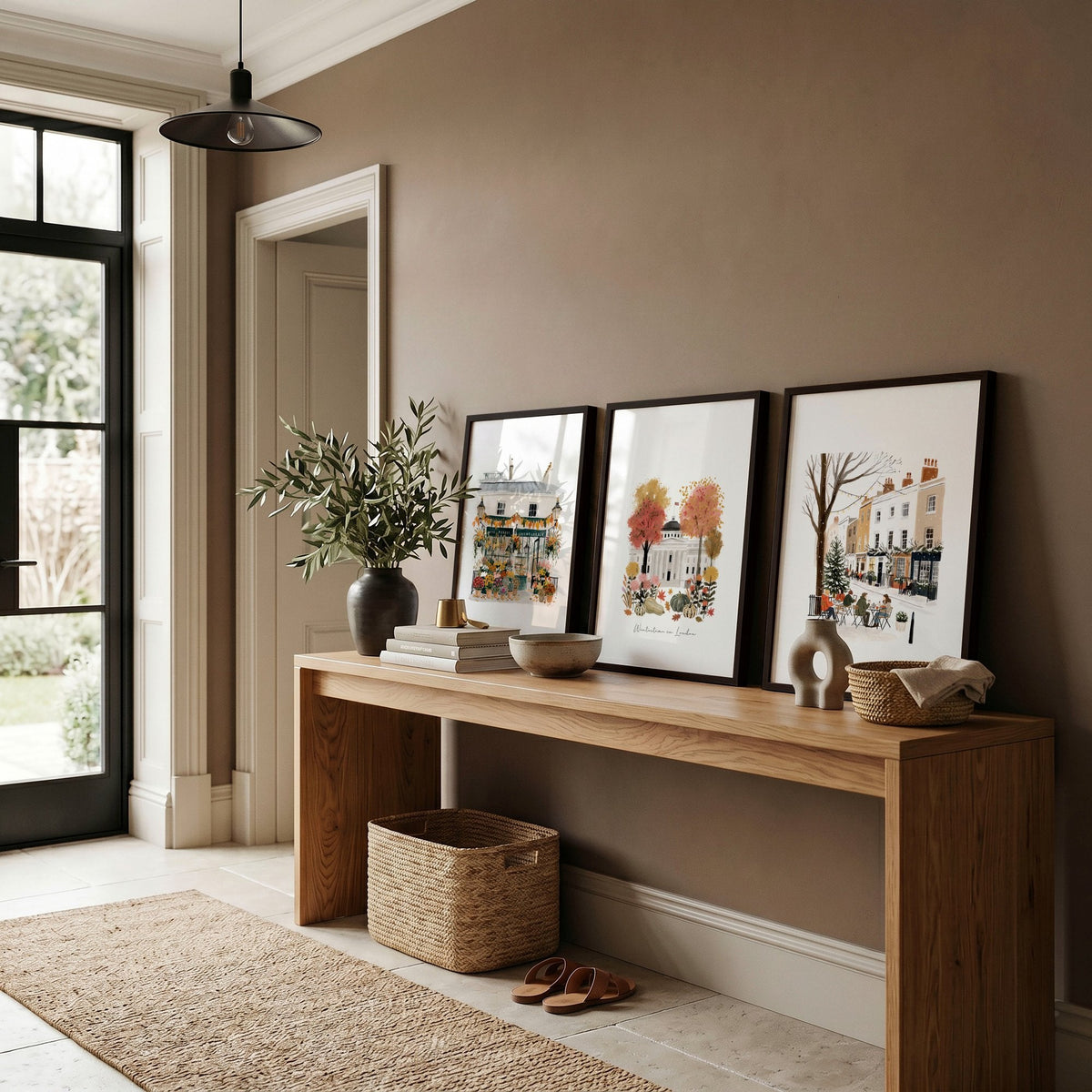 Canvas for Hallway London Travel Wall Art Prints | "Wintertime in London" Covent Garden Set of 3