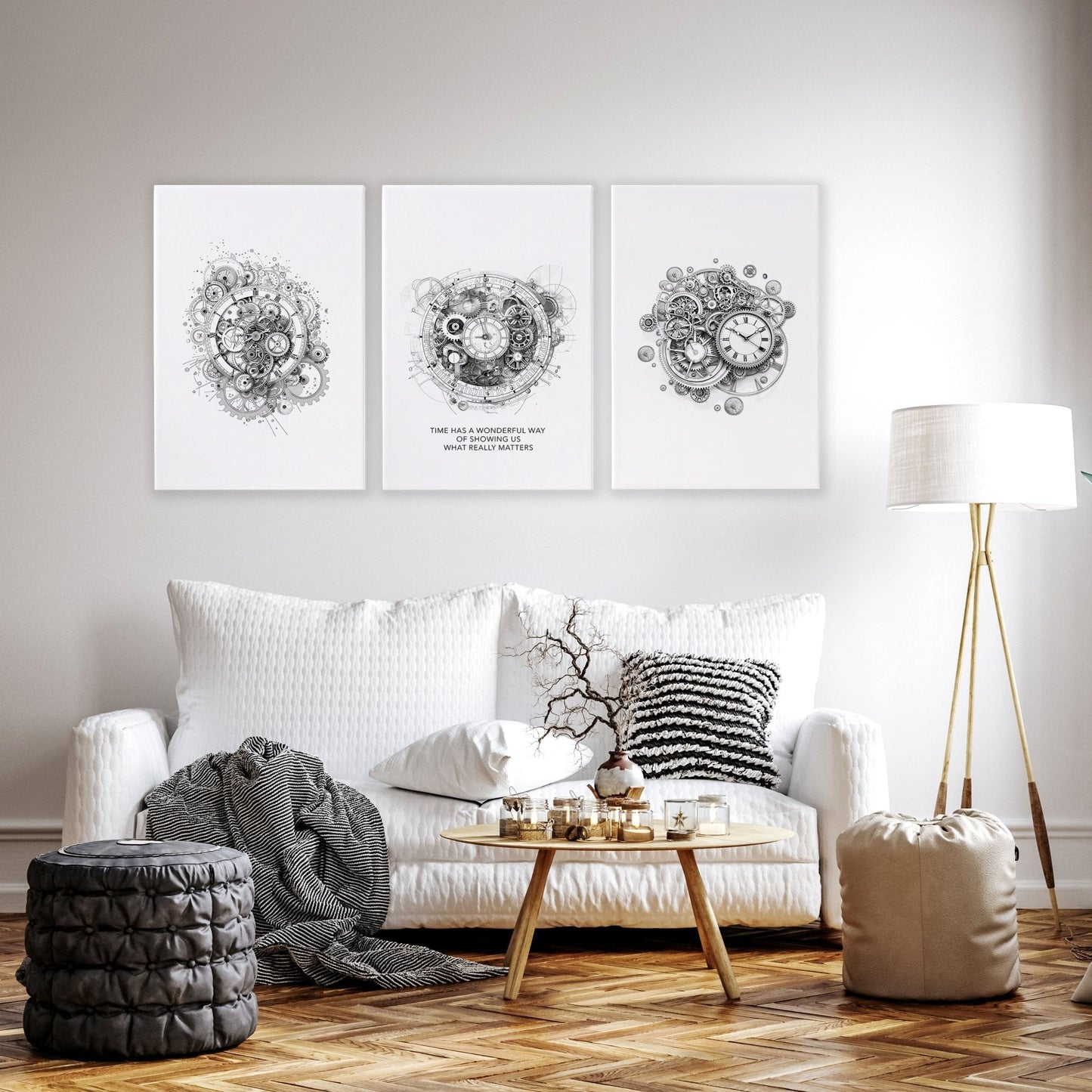 Canvas Painting Wall Decor | Set of 3 Abstract Clocks Wall art Prints