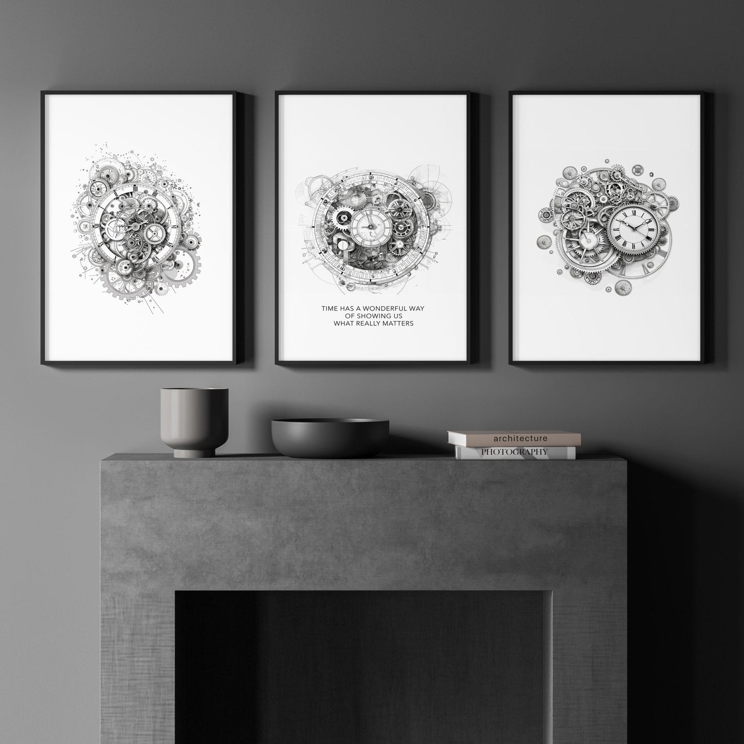 Canvas Painting Wall Decor | Set of 3 Abstract Clocks Wall art Prints