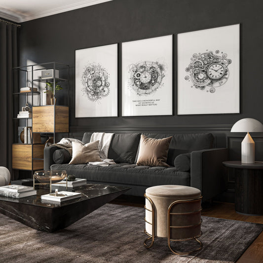 Canvas Painting Wall Decor | Set of 3 Abstract Clocks Wall art Prints