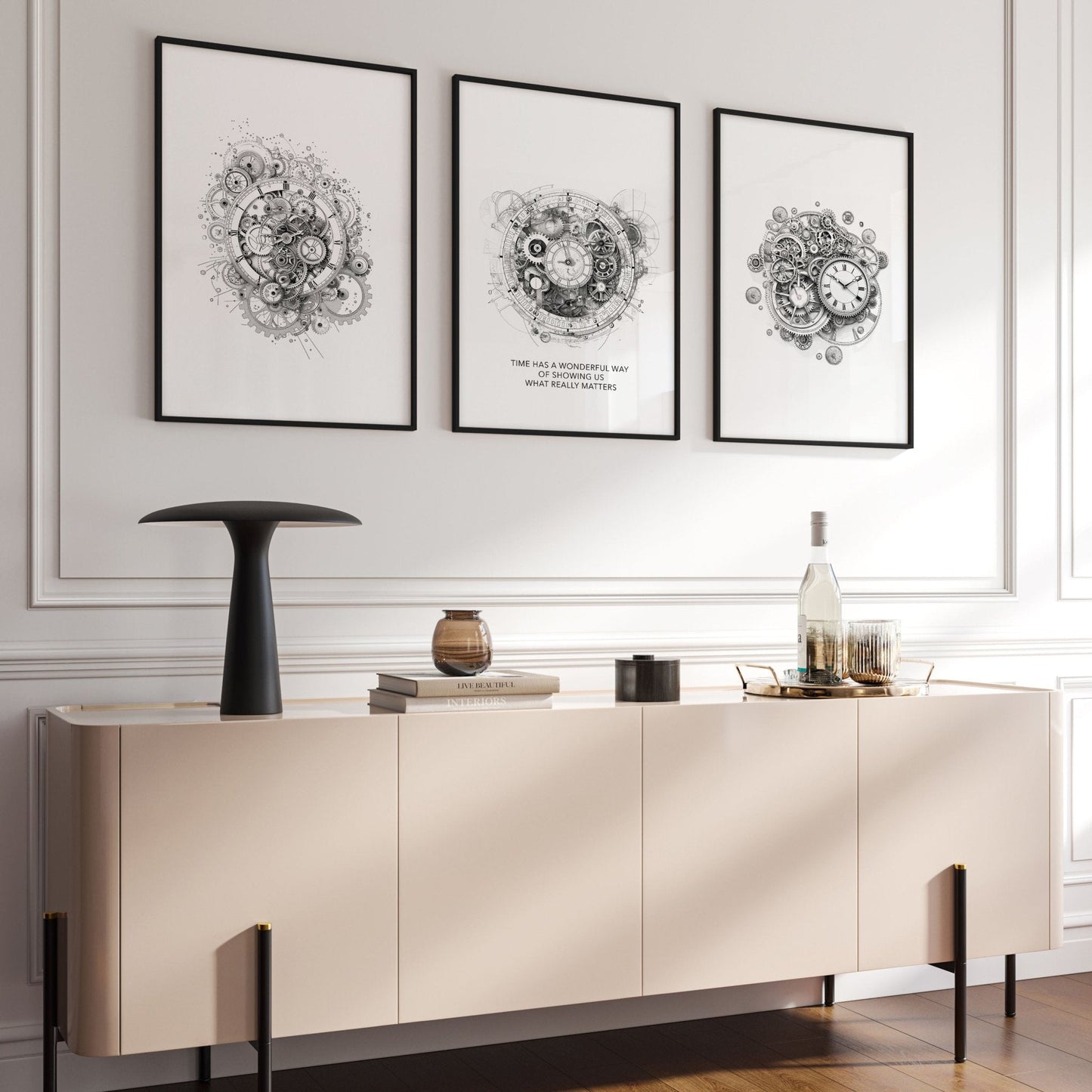 Canvas Painting Wall Decor | Set of 3 Abstract Clocks Wall art Prints