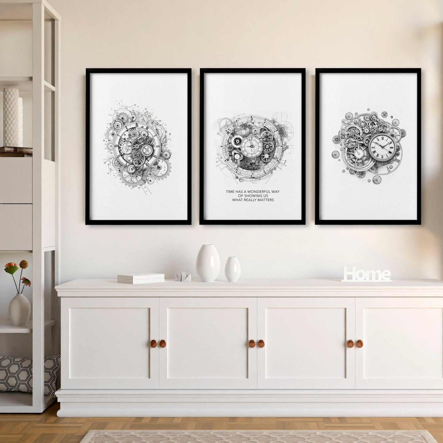 Canvas Painting Wall Decor | Set of 3 Abstract Clocks Wall art Prints