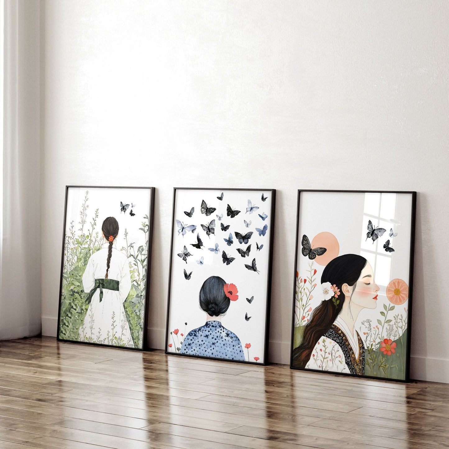 Canvas Pictures For Living Room | Set of 3 Boho Women Wall art Prints