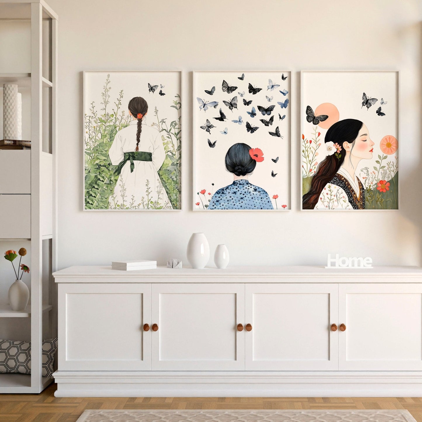 Canvas Pictures For Living Room | Set of 3 Boho Women Wall art Prints