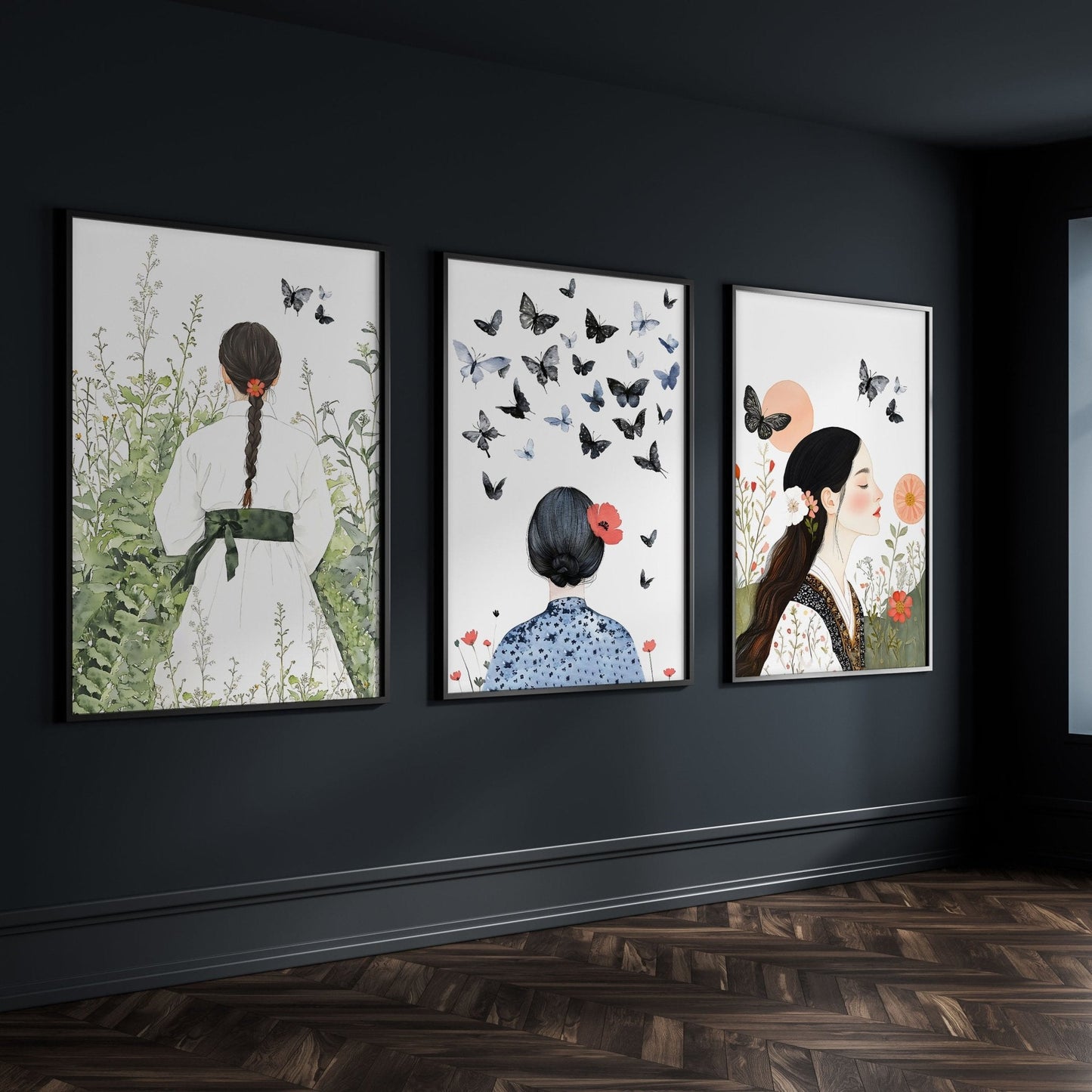 Canvas Pictures For Living Room | Set of 3 Boho Women Wall art Prints