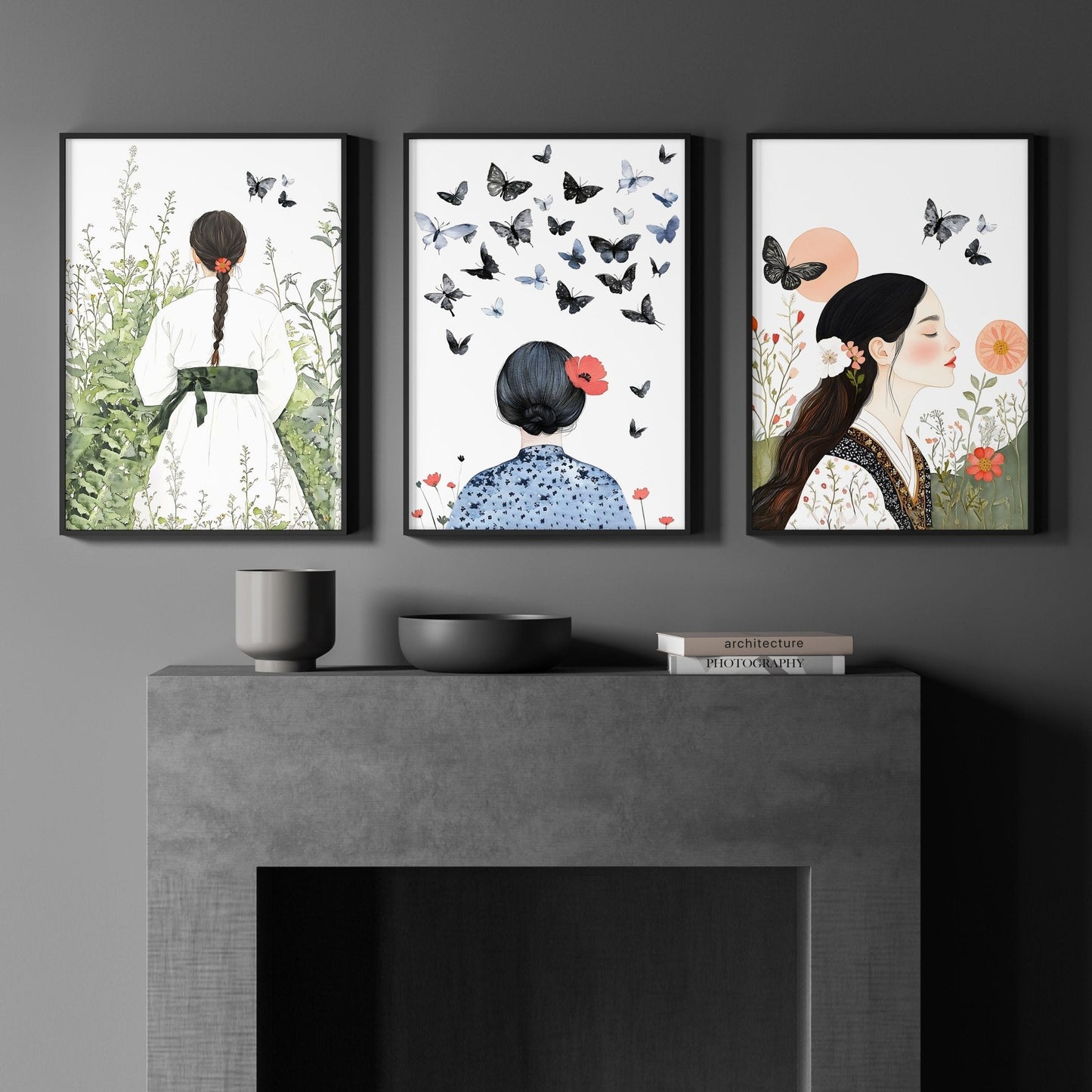 Canvas Pictures For Living Room | Set of 3 Boho Women Wall art Prints