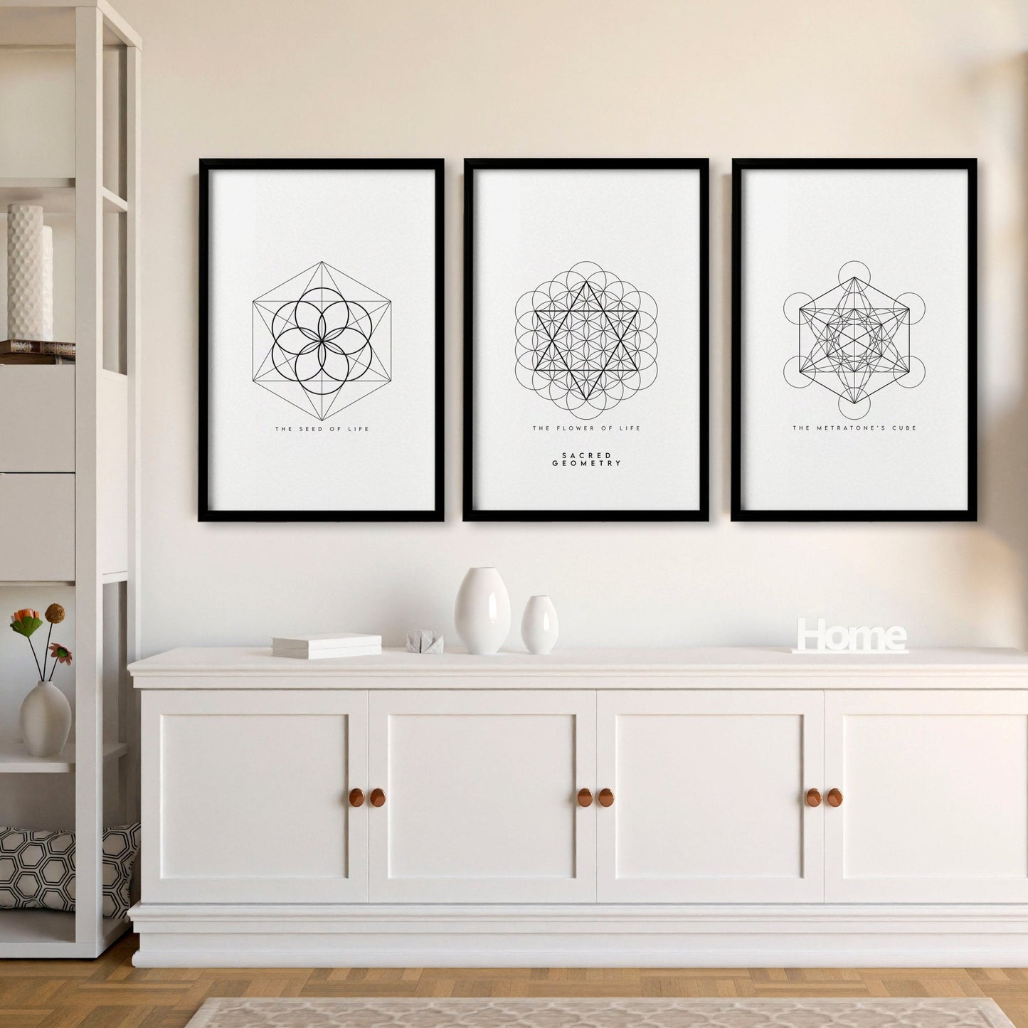 Canvas Pictures For Living Room | Set of 3 Sacred Geometry Wall art Prints