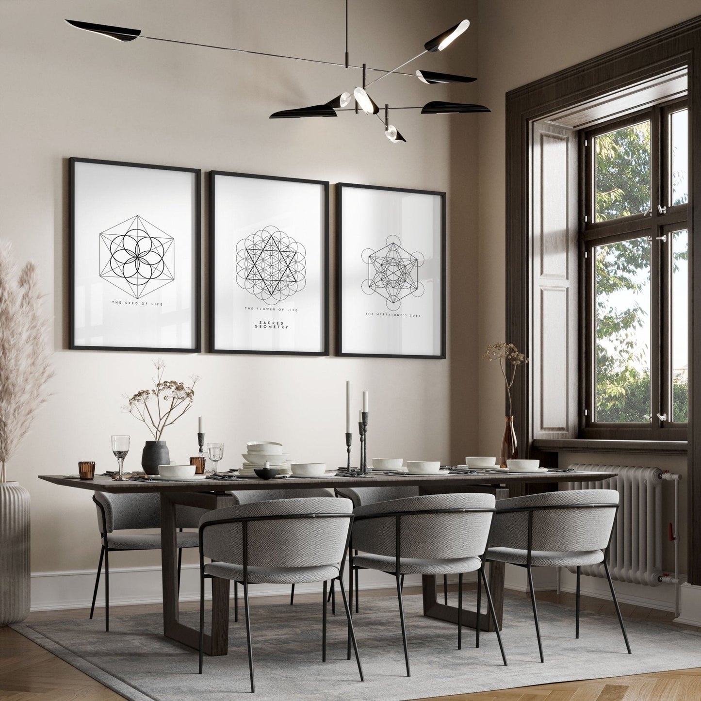 Canvas Pictures For Living Room | Set of 3 Sacred Geometry Wall art Prints