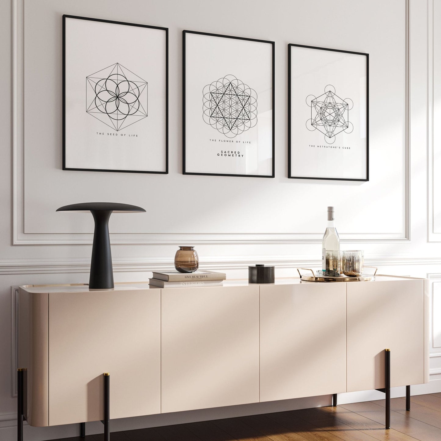 Canvas Pictures For Living Room | Set of 3 Sacred Geometry Wall art Prints
