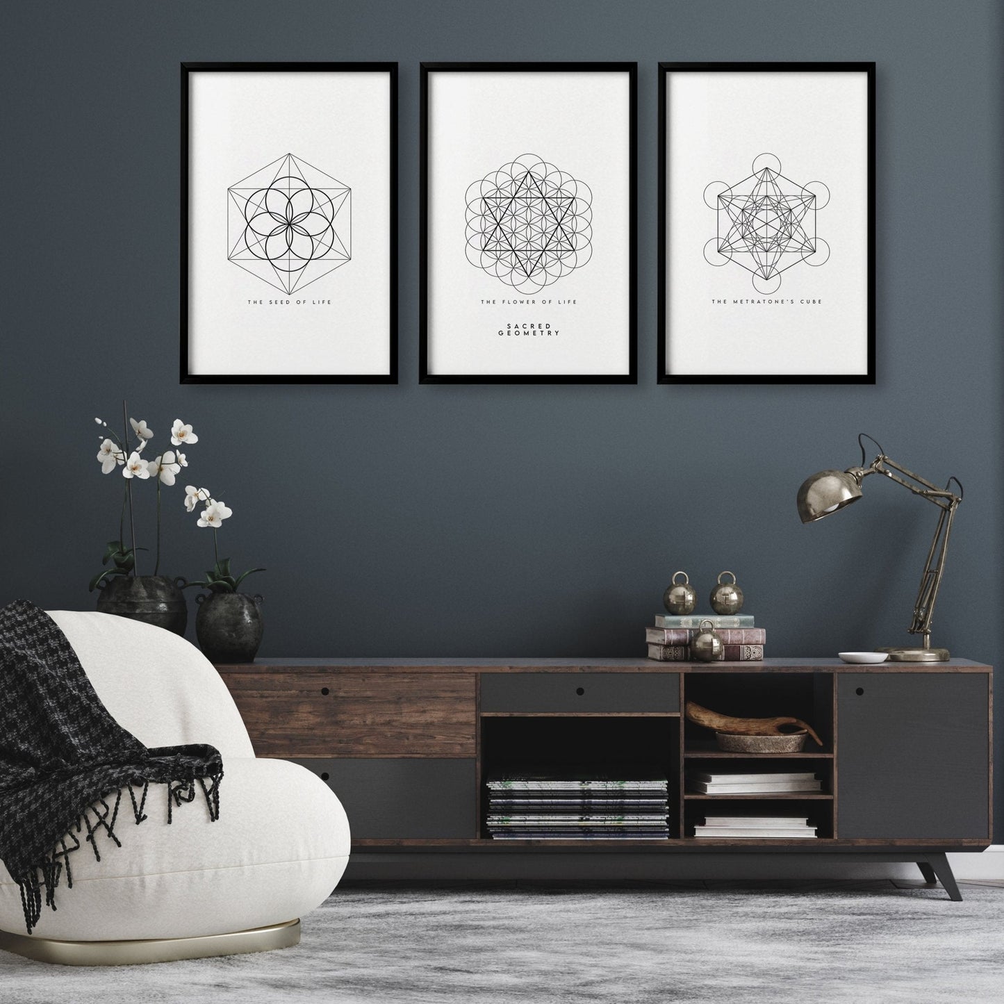 Canvas Pictures For Living Room | Set of 3 Sacred Geometry Wall art Prints