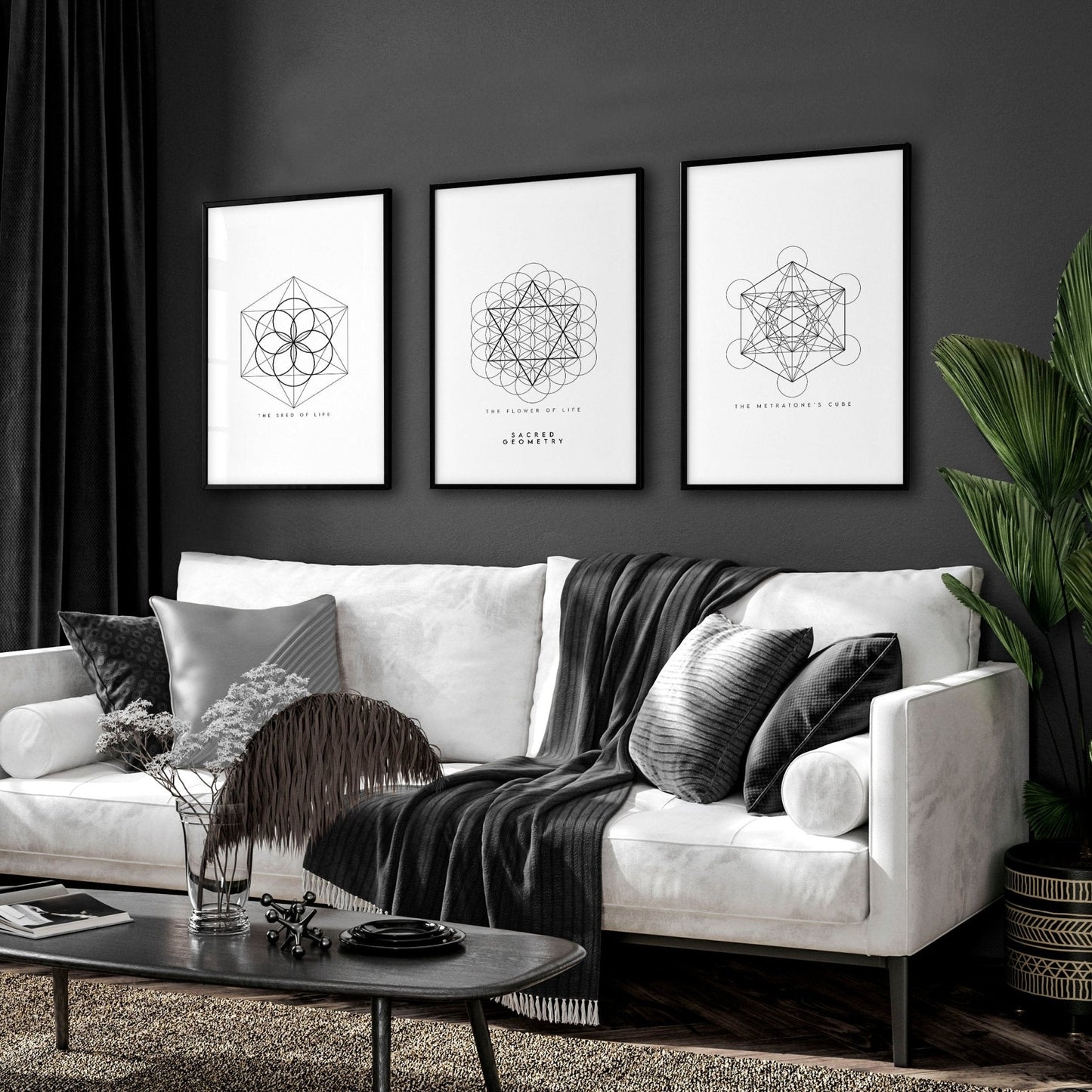 Canvas Pictures For Living Room | Set of 3 Sacred Geometry Wall art Prints