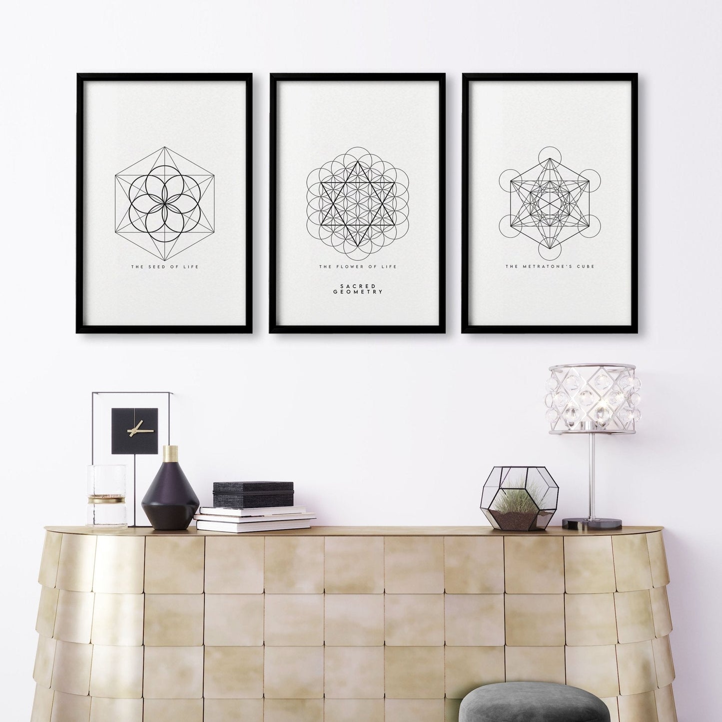 Canvas Pictures For Living Room | Set of 3 Sacred Geometry Wall art Prints