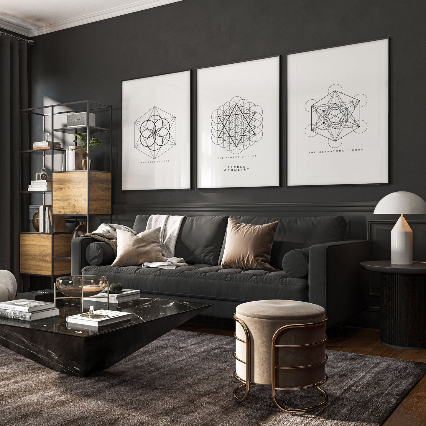 Canvas Pictures For Living Room | Set of 3 Sacred Geometry Wall art Prints