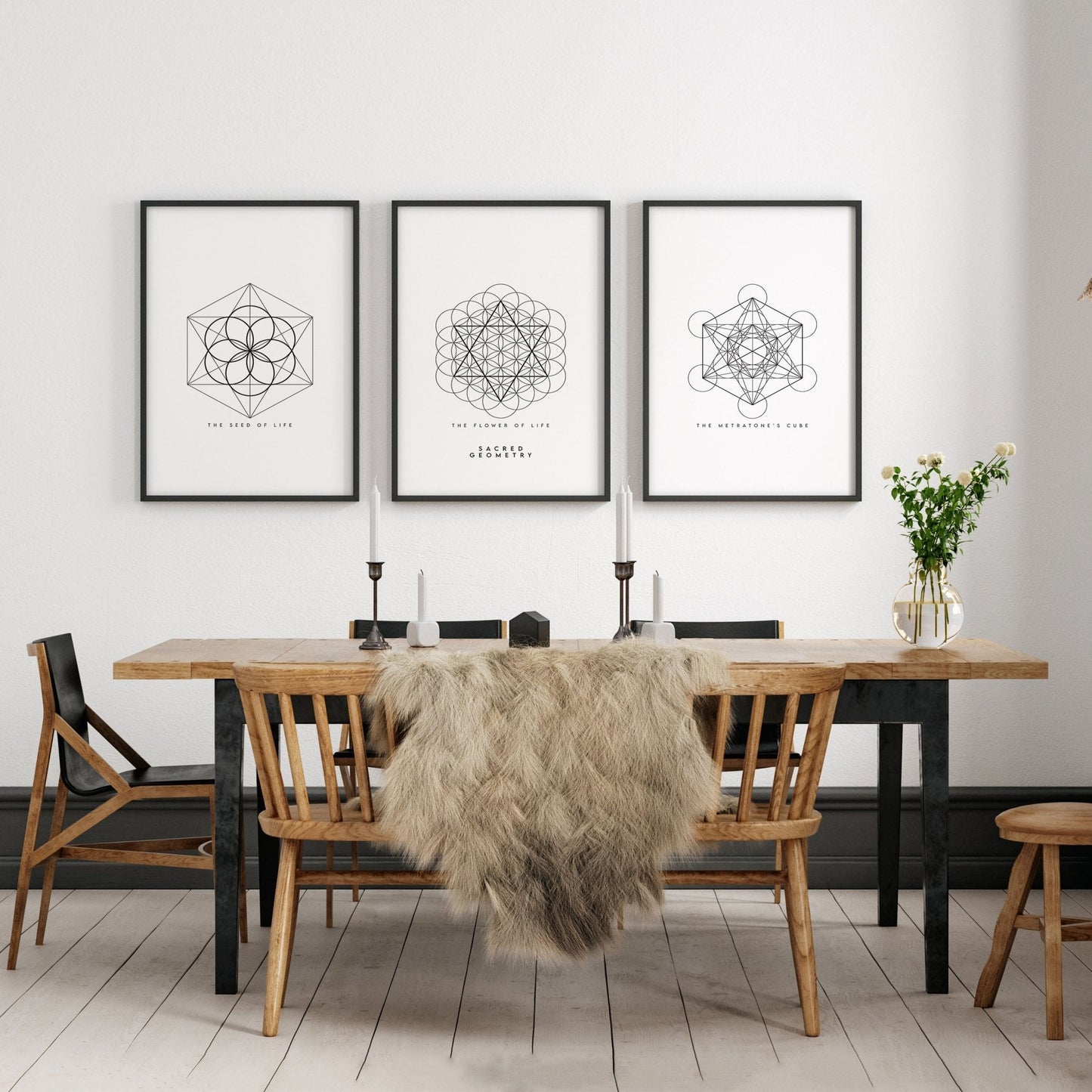 Canvas Pictures For Living Room | Set of 3 Sacred Geometry Wall art Prints