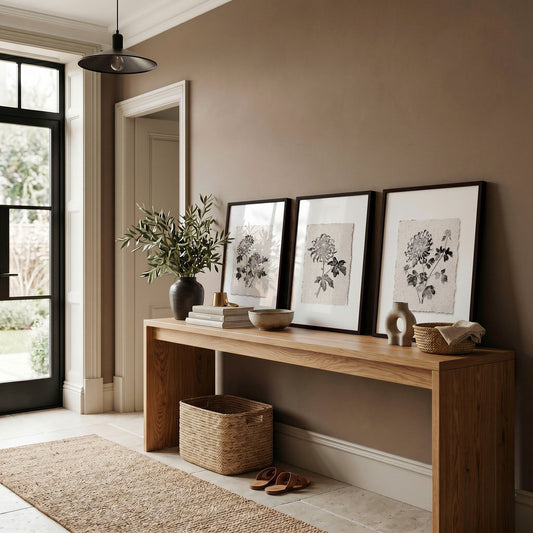 Canvas Wall Art Beige Botanical Chrysanthemum Ink Study | Set of 3