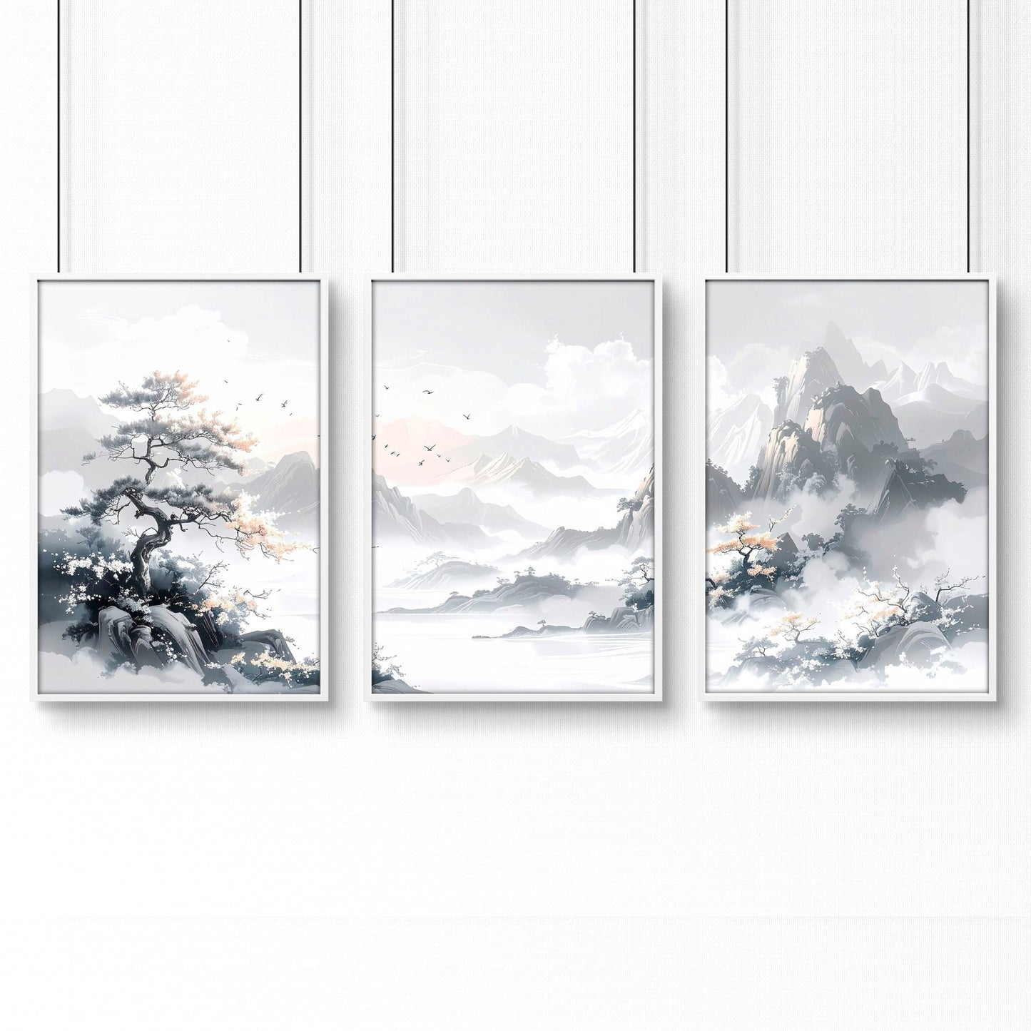 Canvas Wall Prints | Set of 3 Asian Inspired Wall art Prints