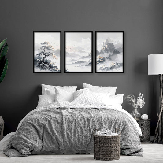 Canvas Wall Prints | Set of 3 Asian Inspired Wall art Prints