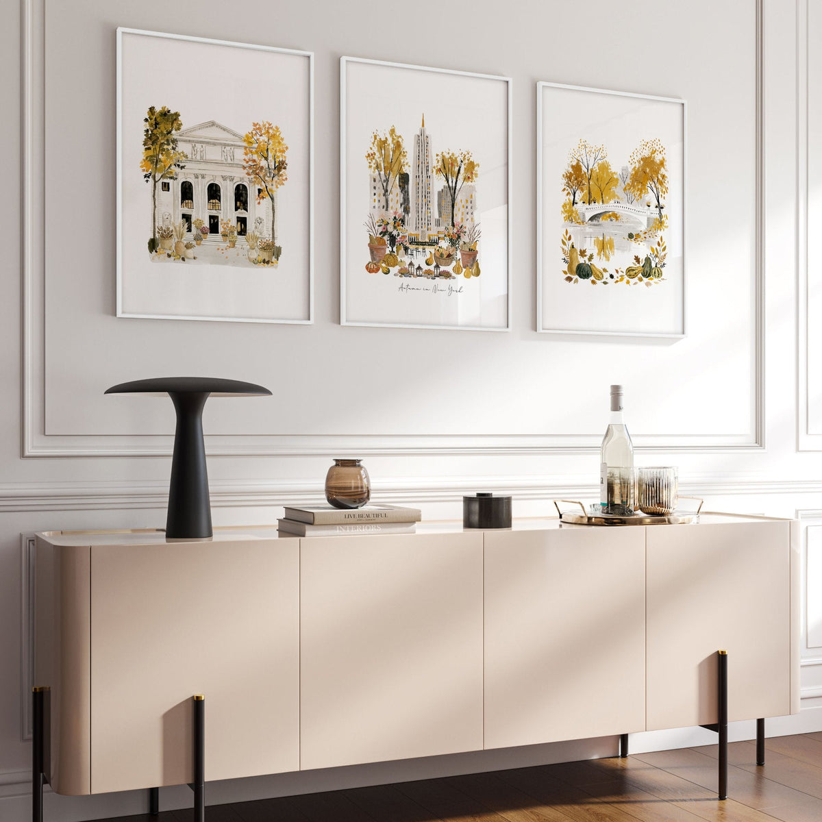 Canvases for Living Room "Autumn in New York" NYC Travel Wall Art Prints | Set of 3