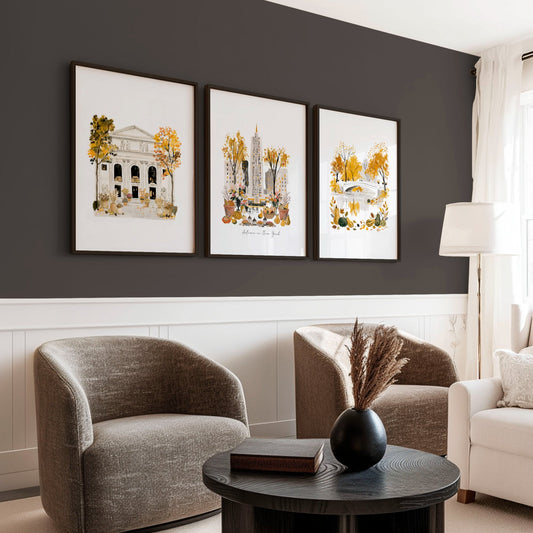 Canvases for Living Room "Autumn in New York" NYC Travel Wall Art Prints | Set of 3