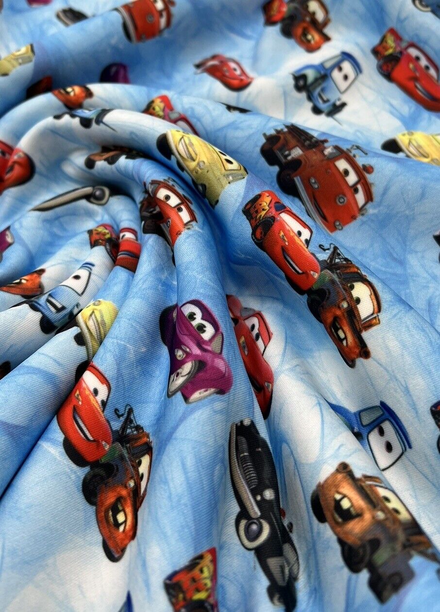 Car Printed Plain Scuba 4 Way Stretch Jersey Fabric