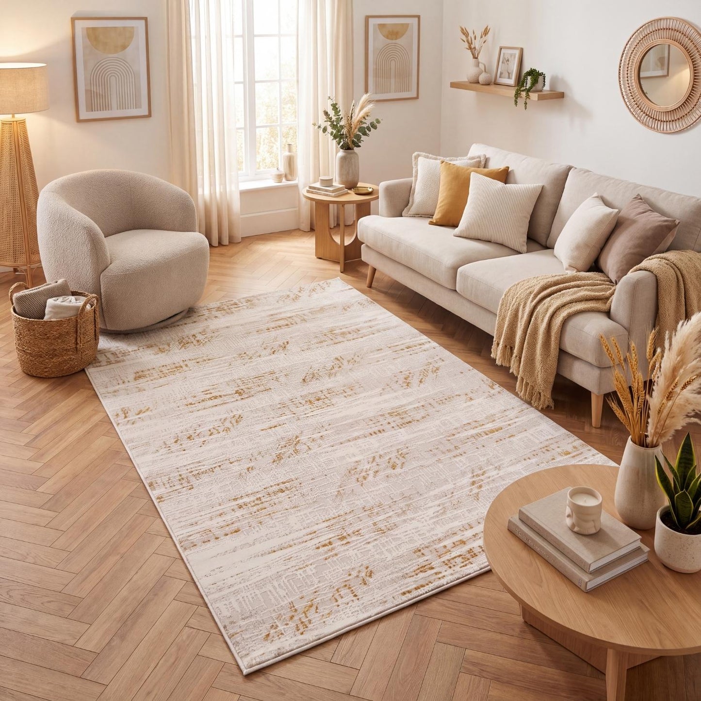 Carmel Cream-Gold Abstract Rug | 6030