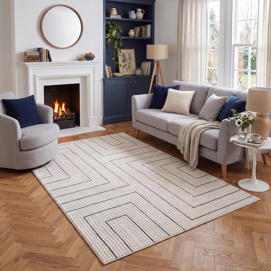 Carmel Cream-Blue Geometric Rug | 6040