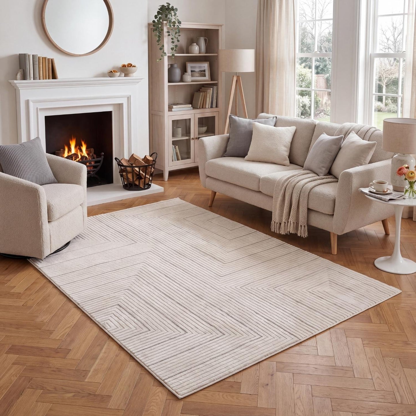 Carmel Cream-Grey Geometric Rug | 6040