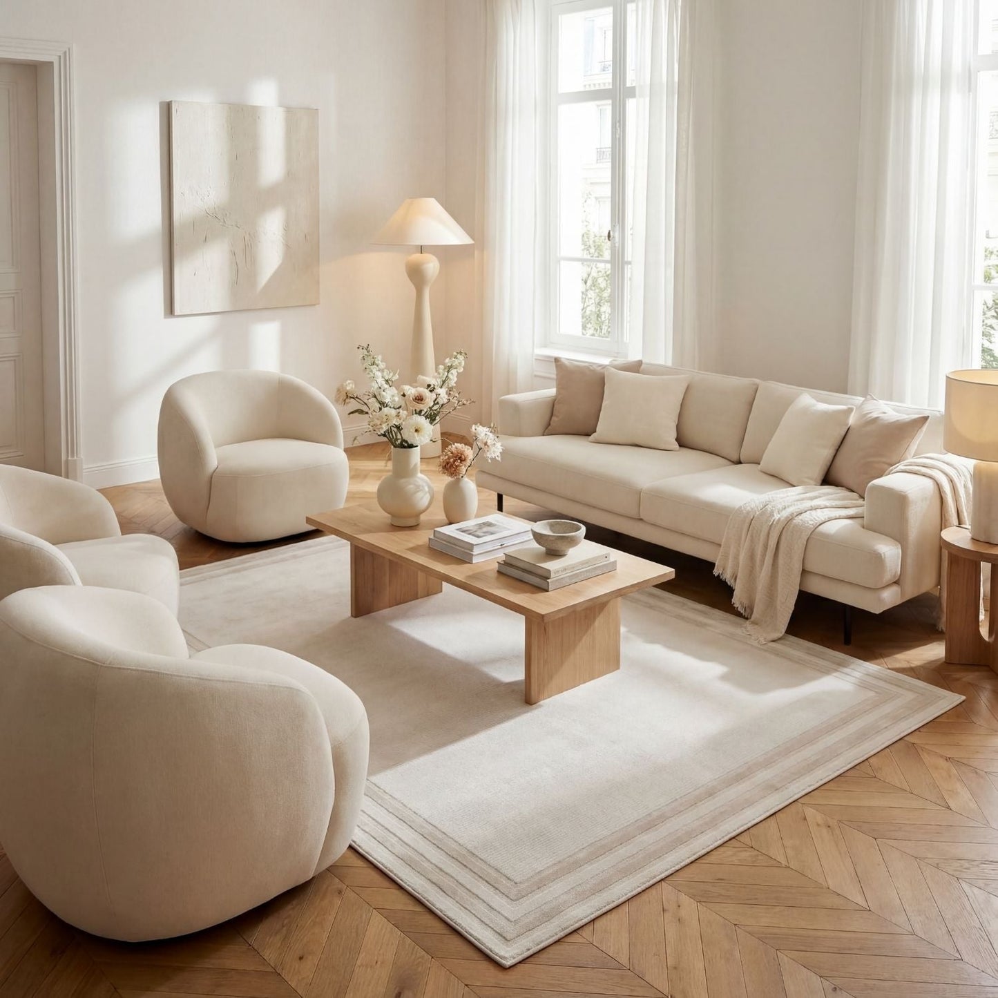 Carmel Cream-Beige Bordered Rug | 6060