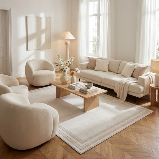 Carmel Cream-Beige Bordered Rug | 6060