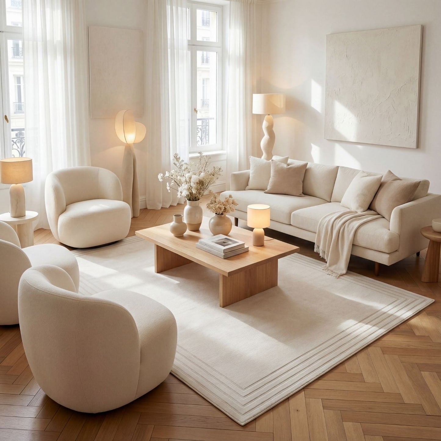 Carmel Cream Bordered Rug | 6060