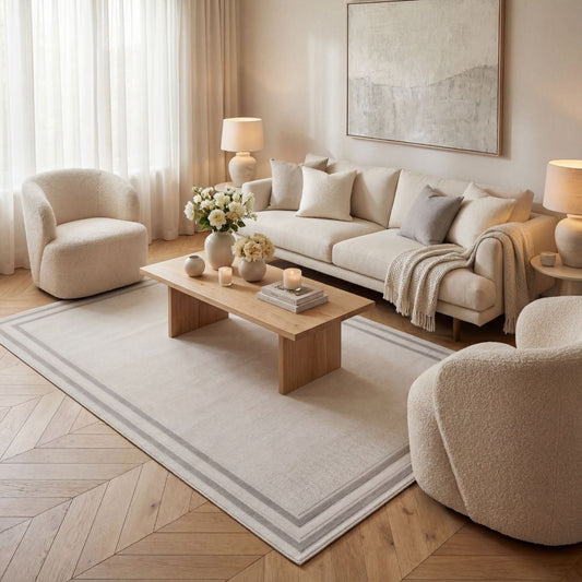 Carmel Cream-Grey Bordered Rug | 6060