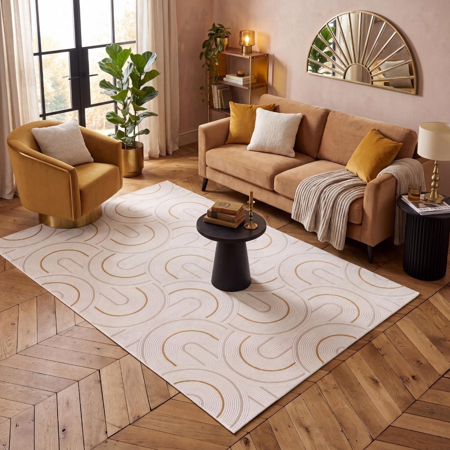 Carmel Cream-Gold Geometric Rug | 6070