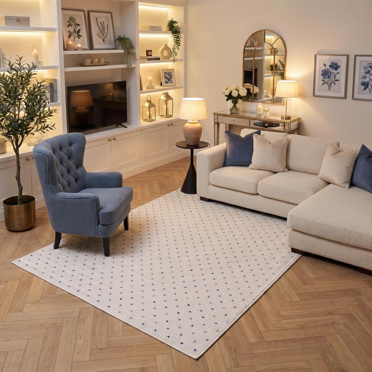 Carmel Cream-Blue Dots Rug | 6080