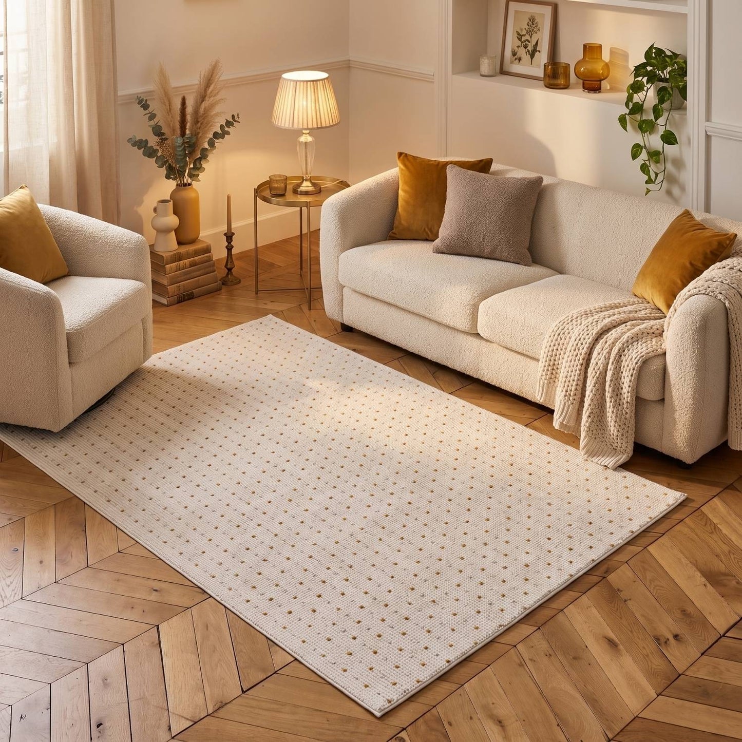 Carmel Cream-Gold Dots Rug | 6080