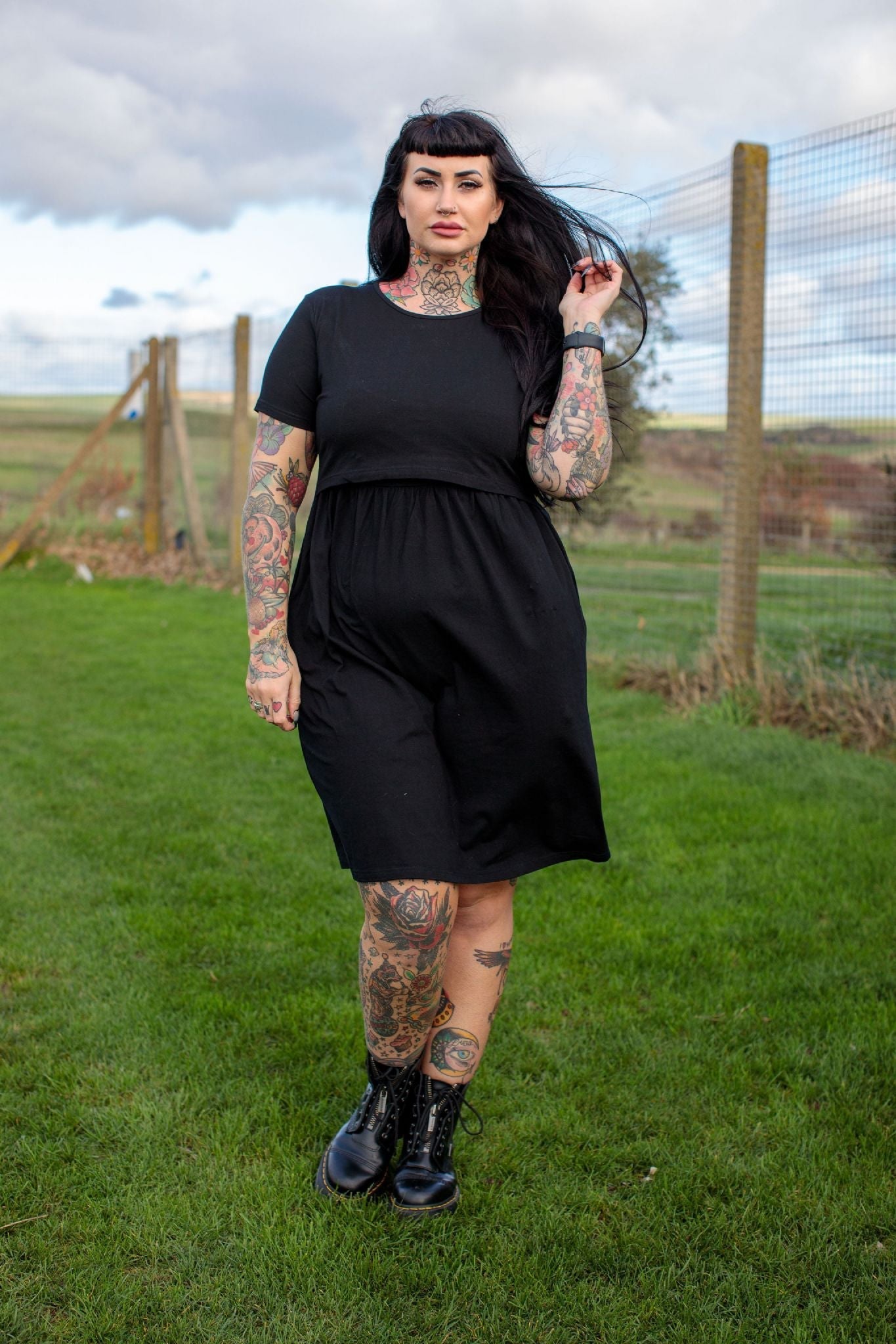 Casey Black Cotton Breastfeeding Skater Dress
